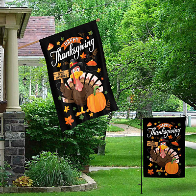 Alternative view of Happy Thanksgiving Gobble Til You Wobble Turkey Fall Holiday Flag - Thanksgiving Decorative Garden Flag - House Flag