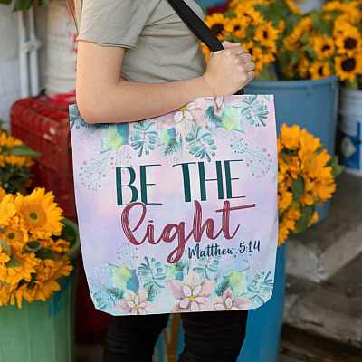Christian Be the Light Matthew 5 14 Floral All Over Print Tote Bag-Shoulder Bag-Reusable Grocery Shopping Bag