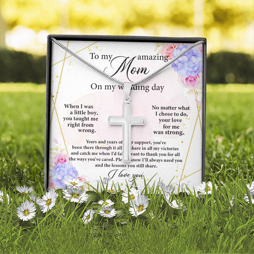 To My Amazing Mom on My Wedding Day Cross Pendant Necklace