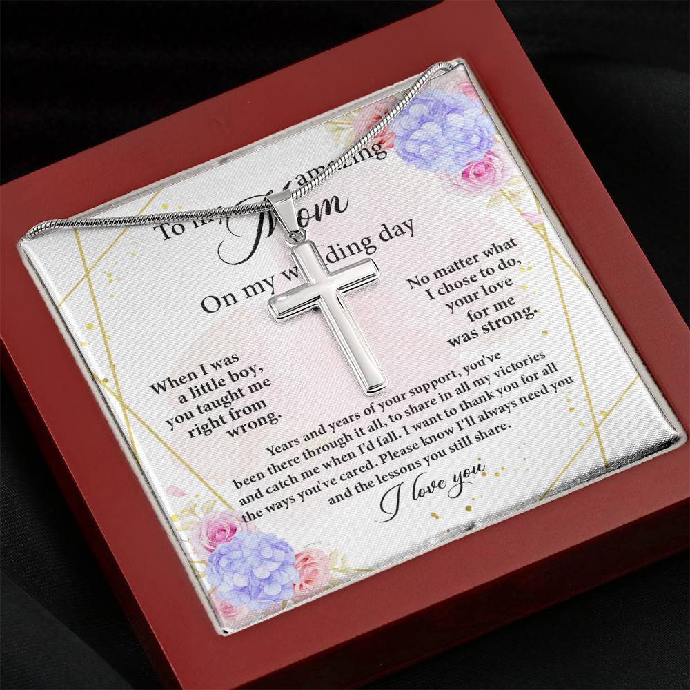 To My Amazing Mom on My Wedding Day Cross Pendant Necklace