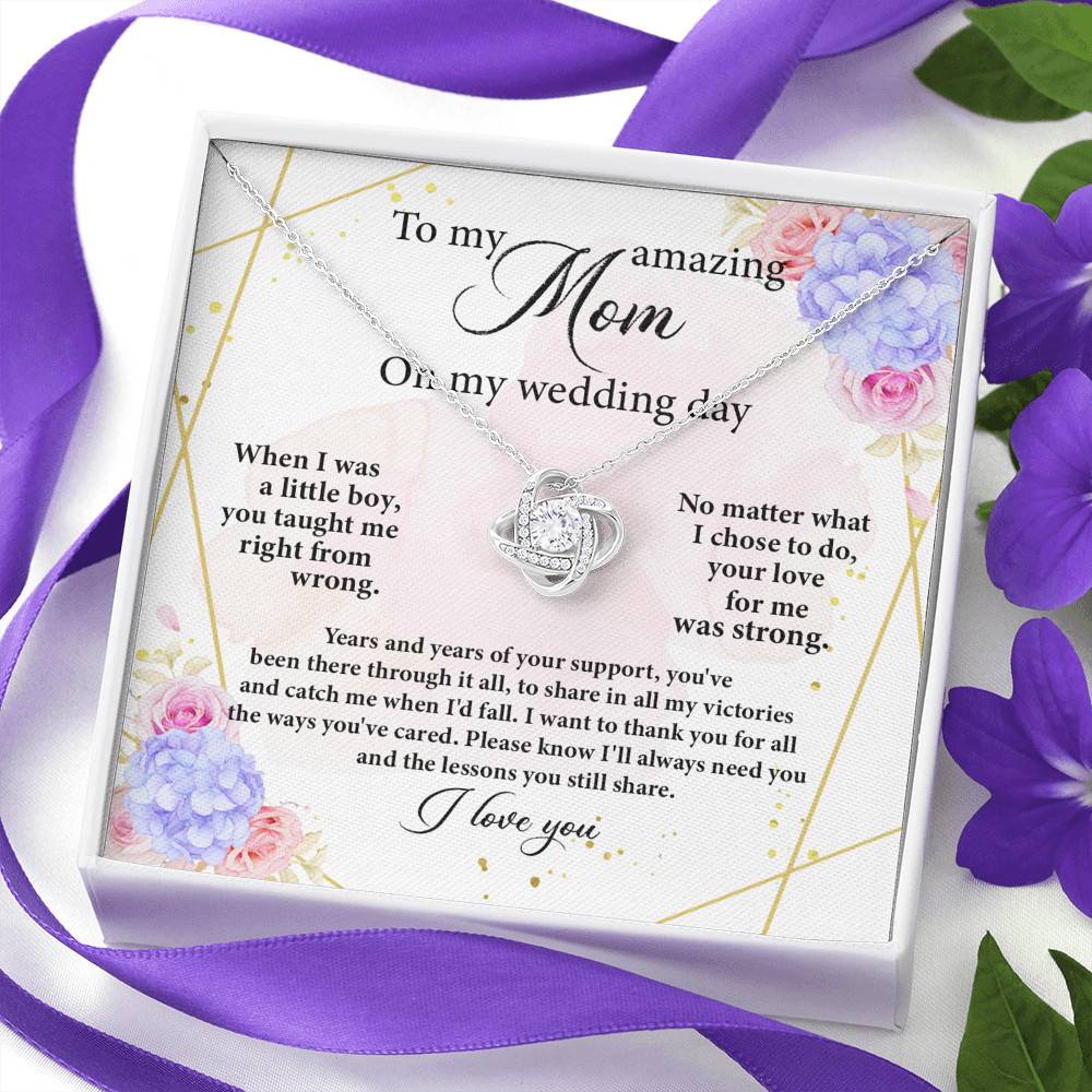 To My Amazing Mom on My Wedding Day Love Knot Pendant Necklace