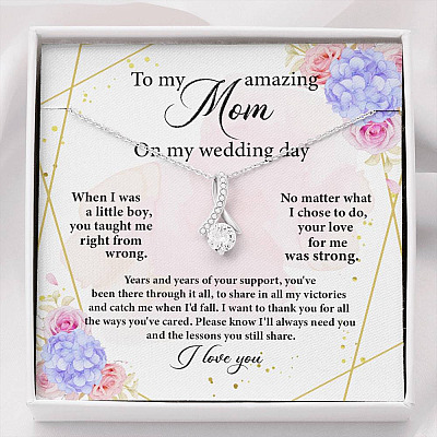 To My Amazing Mom on My Wedding Day Alluring Pendant Necklace - Alluring Beauty Necklace