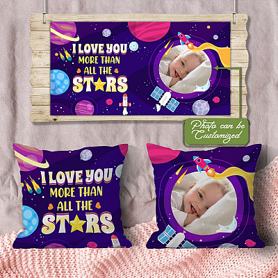 Personalized Baby Photo I Love You More Than All The Stars Throw Pillow - Decorative Pillow - Indoor Cushion
