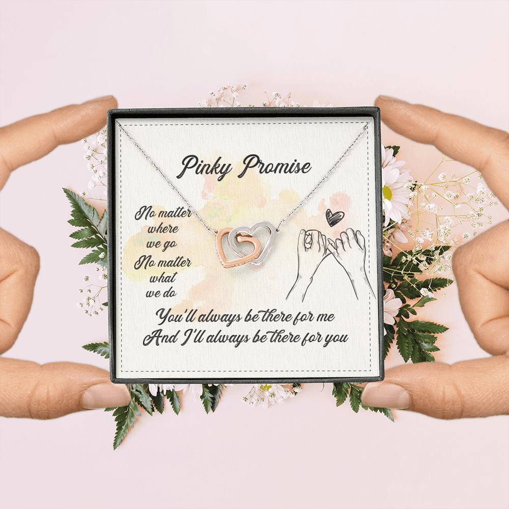 Pinky Promise No Matter Where We Go No Matter What We Do Interlocking Hearts Pendant Necklace