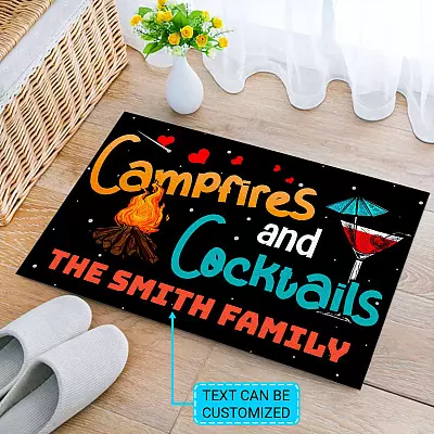 Personalized Custom Name Campfires And Cocktails Indoor Outdoor Doormat - Camping Doormat