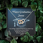 Personalized Name Happy Graduation Be Confident In Whatever Direction Interlocking Hearts Pendant Necklace