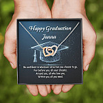 Personalized Name Happy Graduation Be Confident In Whatever Direction Interlocking Hearts Pendant Necklace
