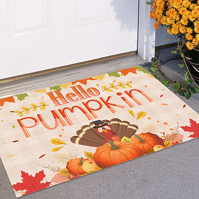 Alternative view of Hello Pumpkin Outdoor Indoor Doormat - Seasonal Fall Harvest Thanksgiving Halloween Door Mat Welcome Rug