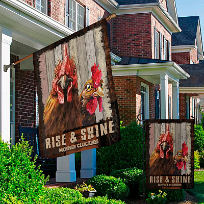 Alternative view of Rise and Shine Mother Cluckers Decorative Garden Flag - Indoor Outdoor Flag - House Flag - Funny Rooster Flag