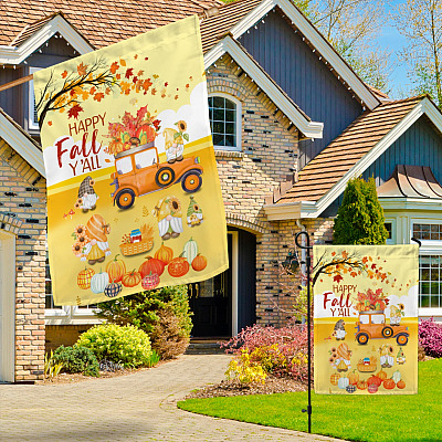 Alternative view of Happy Fall Y'all Garden Flag - House Flag - Wall Flag - Welcome Fall Gnome Garden Flag