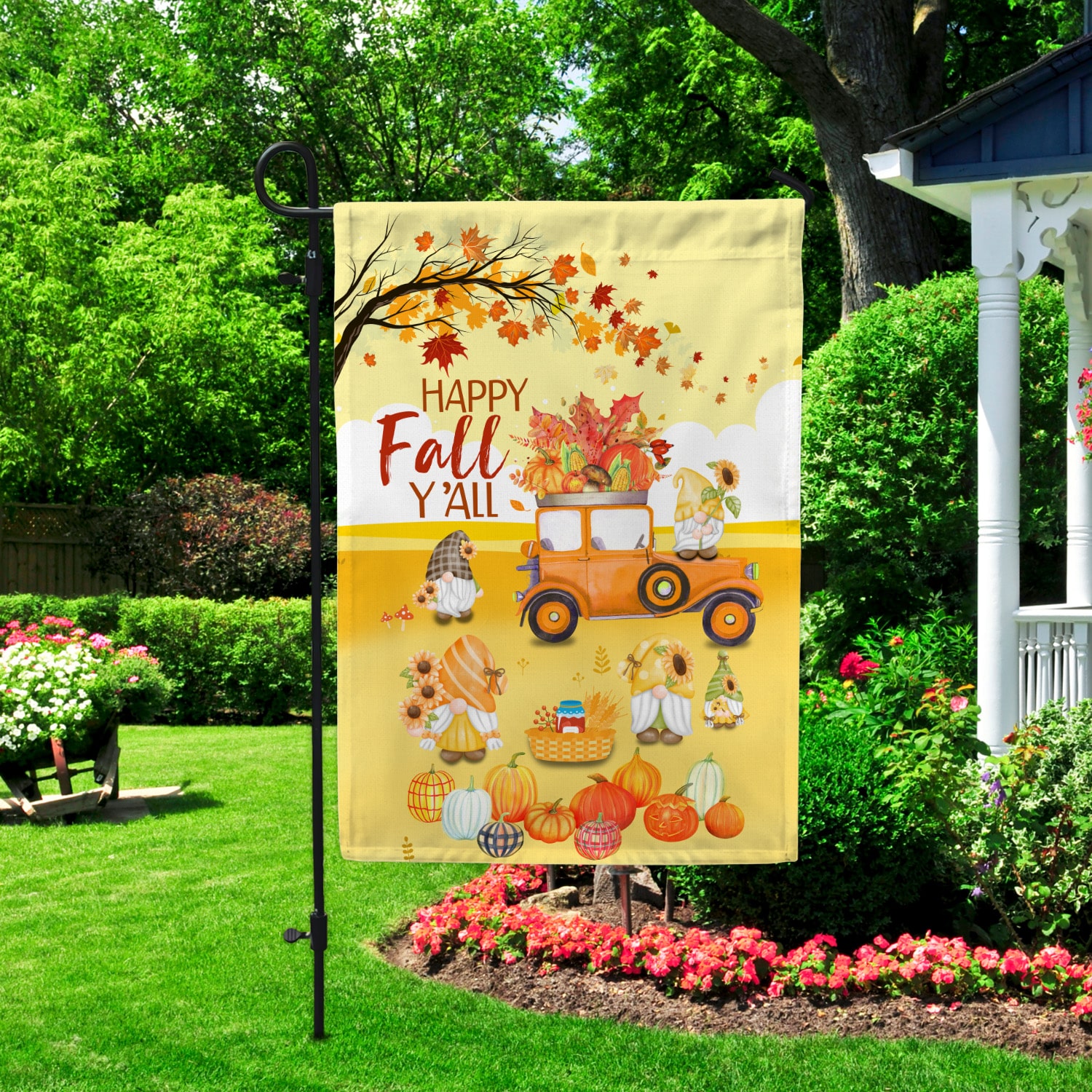 3KNG. Happy Fall Yall 30x40 Garden Flag Mockup 2