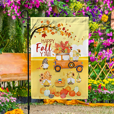 Happy Fall Y'all Garden Flag - House Flag - Wall Flag - Welcome Fall Gnome Garden Flag