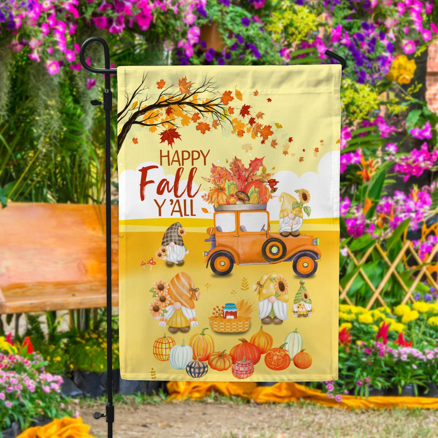 3KNG. Happy Fall Yall 30x40 Garden Flag Mockup 4