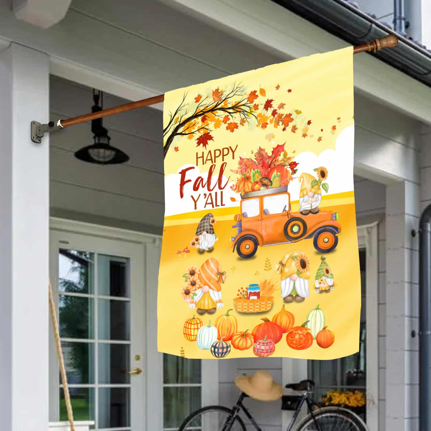3KNG. Happy Fall Yall 30x40 House Flag Mockup 1