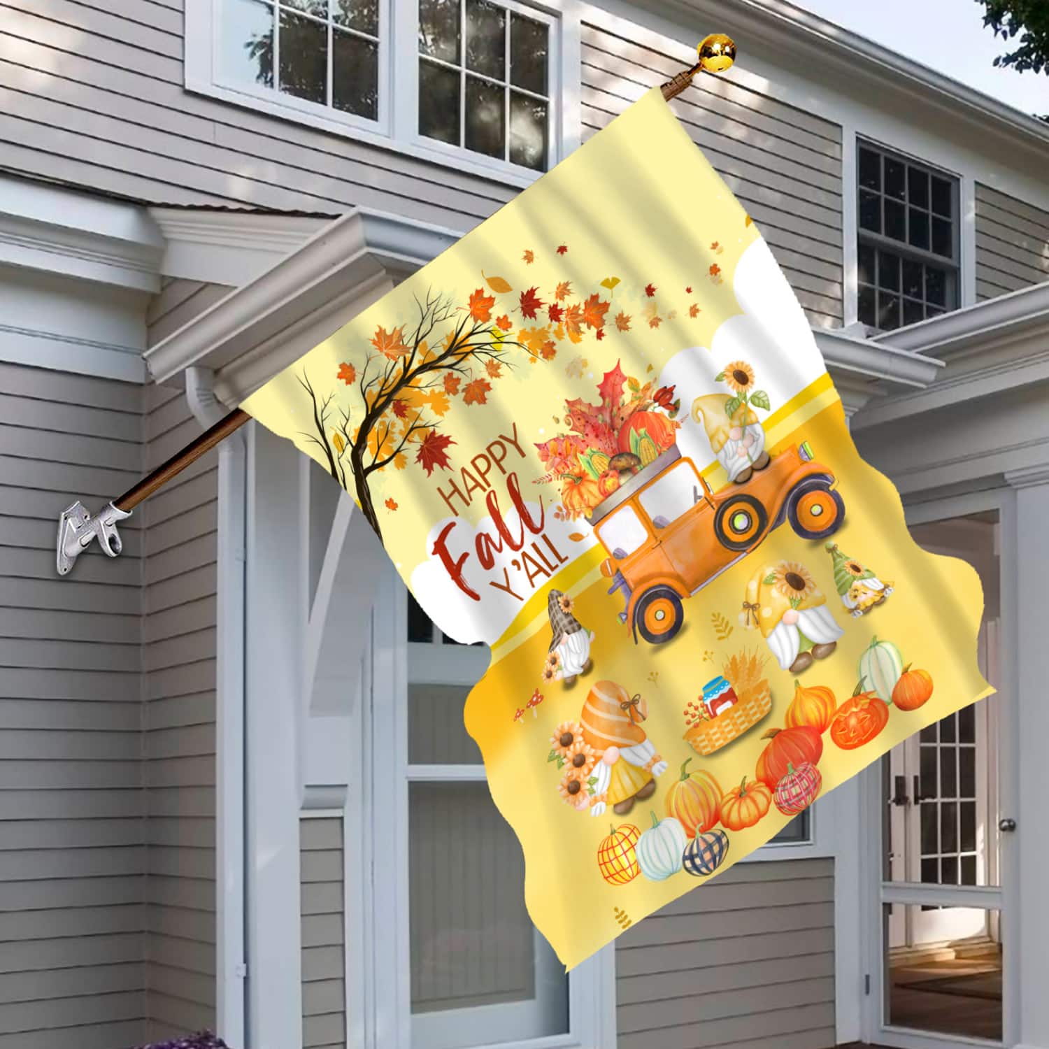 3KNG. Happy Fall Yall 30x40 House Flag Mockup 6