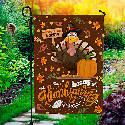 Happy Thanksgiving Outdoor Indoor Decorative Garden Flag - House Flag - Wall Flag - Thanksgiving Turkey Flag