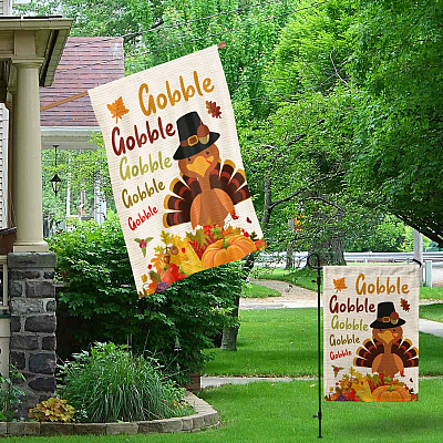 Alternative view of Gobble Gobble Turkey Outdoor Indoor Decorative Garden Flag - House Flag - Wall Flag - Happy Thanksgiving Flag