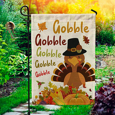 Gobble Gobble Turkey Outdoor Indoor Decorative Garden Flag - House Flag - Wall Flag - Happy Thanksgiving Flag