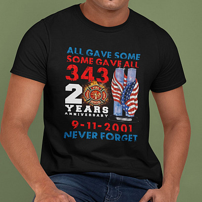 Alternative view of 343 Firefighter 9/11 All Gave Some Some Gave All T-shirt - September 11th 20 Years Anniversary Shirt