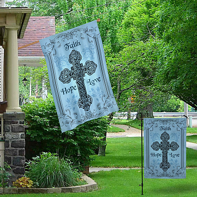 Alternative view of Faith Hope Love Religious Cross Easter Garden Flag - Christian House Flag - Faith Hope Love Flag