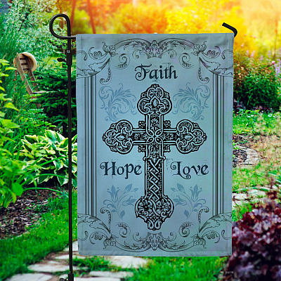 Faith Hope Love Religious Cross Easter Garden Flag - Christian House Flag - Faith Hope Love Flag