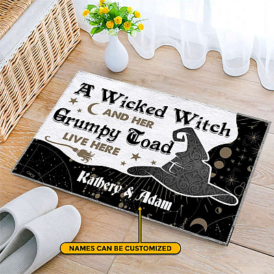 Alternative view of Personalized Name A Wicked Witch And Her Grumpy Toad Live Here Indoor Outdoor Decorative Doormat - Funny Doormat