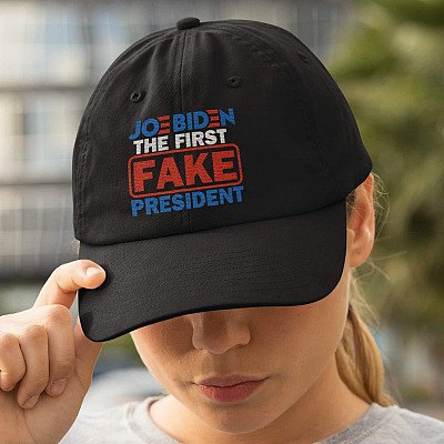 Joe Biden the First Fake President Funny Anti Joe Biden Twill Cap - High-Profile Snapback Hat