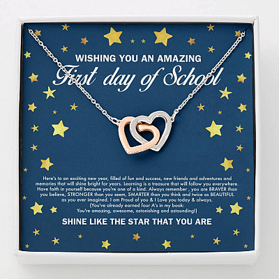 Wishing You an Amazing First Day of School Shine Like the Star Interlocking Hearts Pendant Back to School Necklace - Interlocking Hearts Necklace