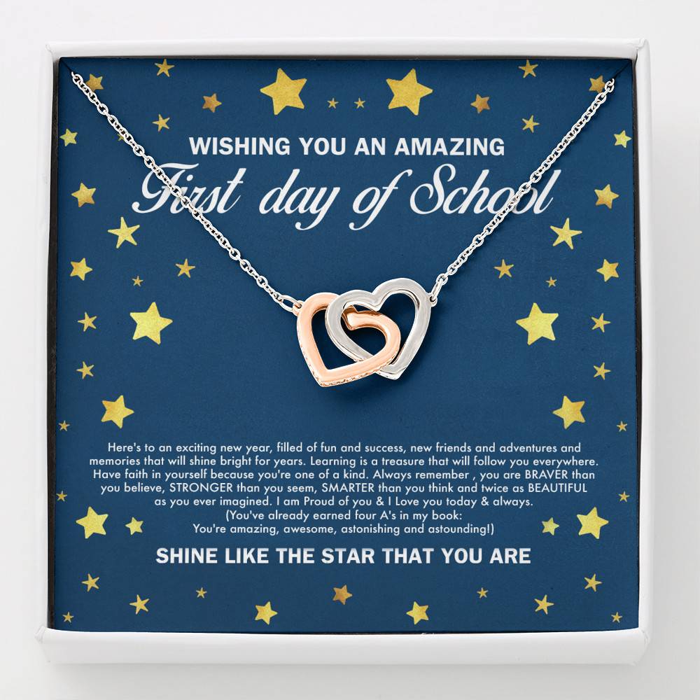 Wishing You an Amazing First Day of School Shine Like the Star Interlocking Hearts Pendant Back to School Necklace - Interlocking Hearts Necklace