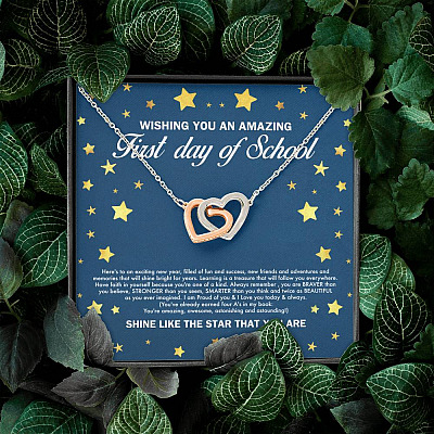 Wishing You an Amazing First Day of School Shine Like the Star Interlocking Hearts Pendant Back to School Necklace