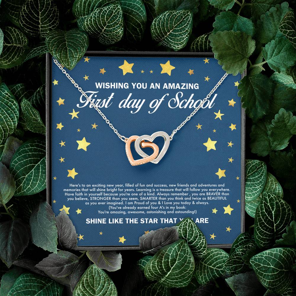 Wishing You an Amazing First Day of School Shine Like the Star Interlocking Hearts Pendant Back to School Necklace