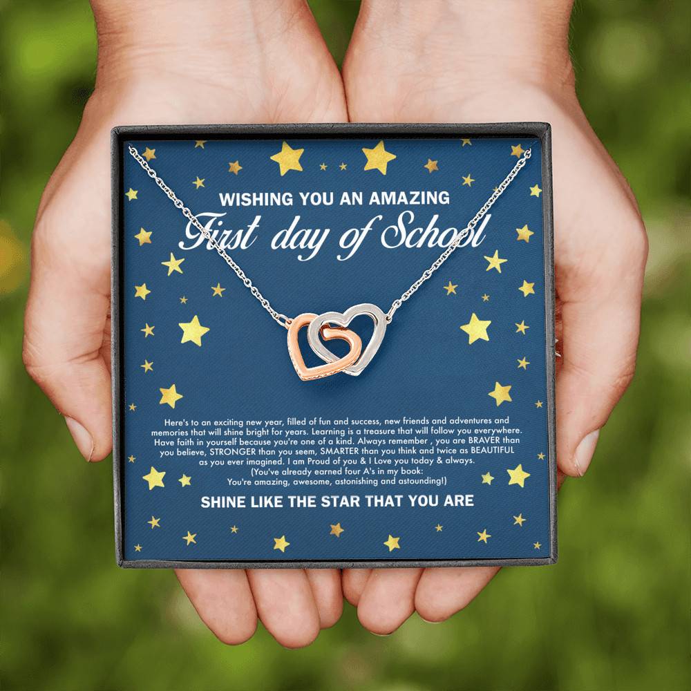 Wishing You an Amazing First Day of School Shine Like the Star Interlocking Hearts Pendant Back to School Necklace