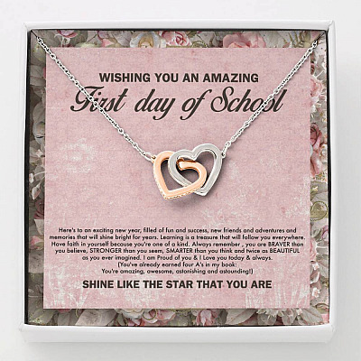 Wishing You an Amazing First Day of School You're Amazing Interlocking Hearts Pendant Back to School Necklace - Interlocking Hearts Necklace