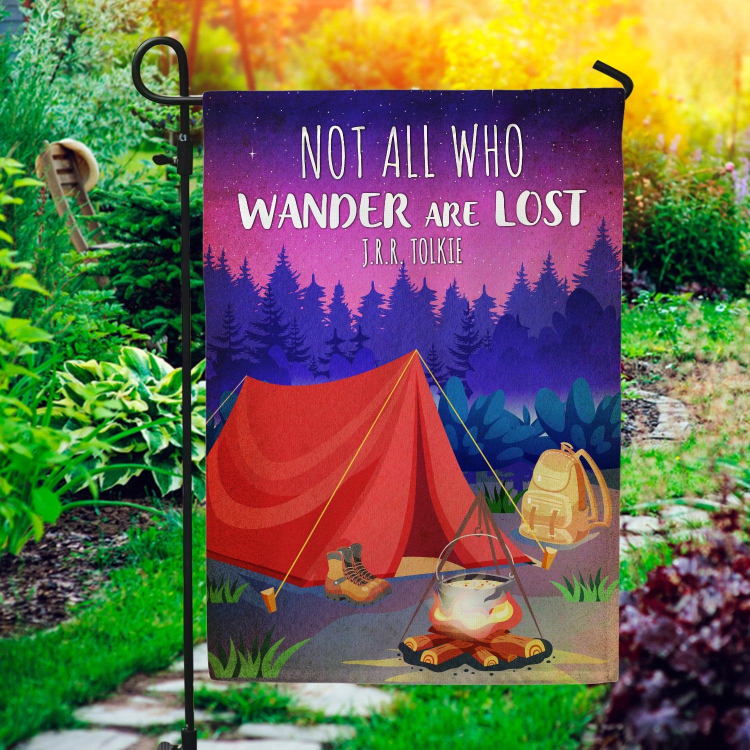 3KNG. Wander Lost 30x40 Garden Flag Mockup 1