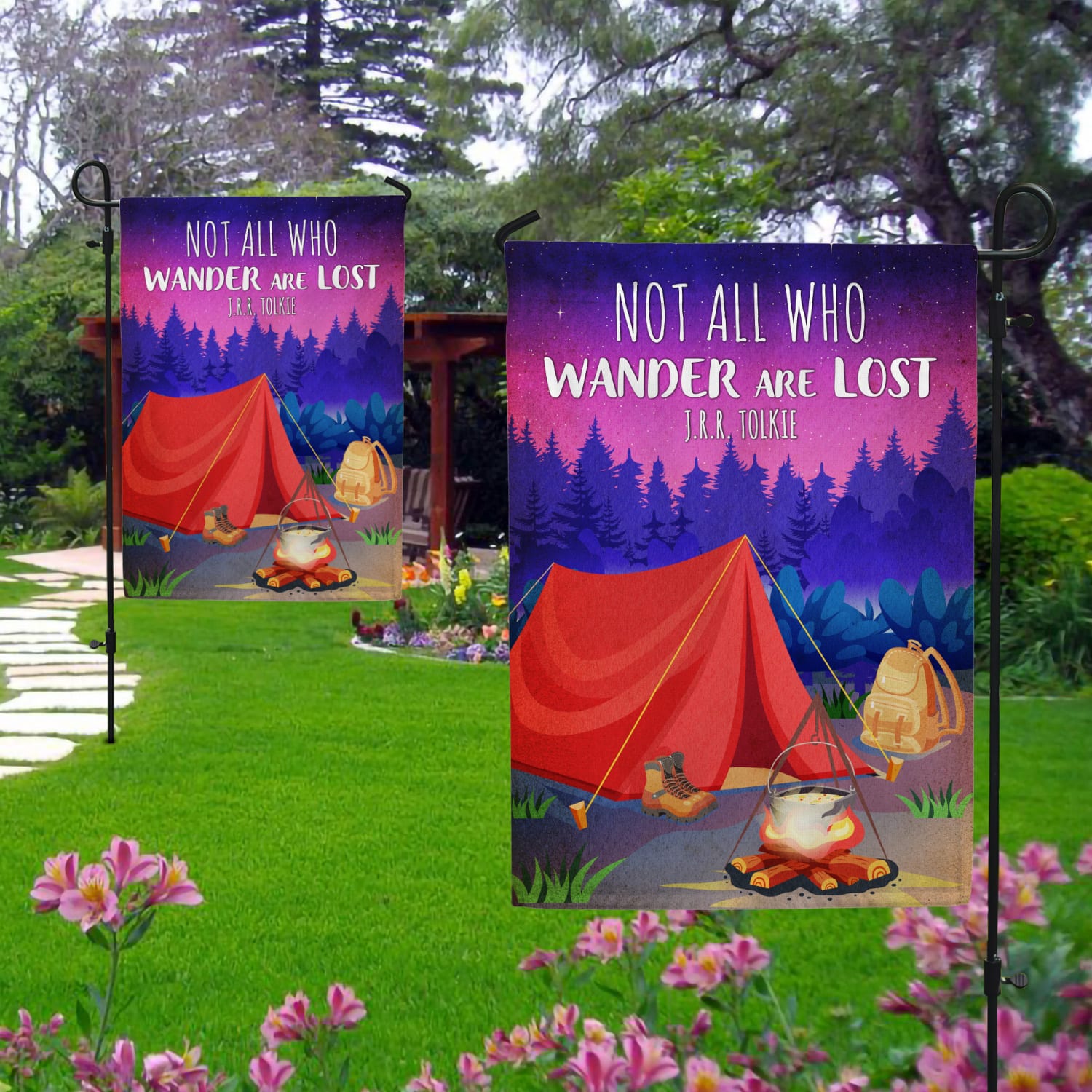 3KNG. Wander Lost 30x40 Garden Flag Mockup 2 Side-1