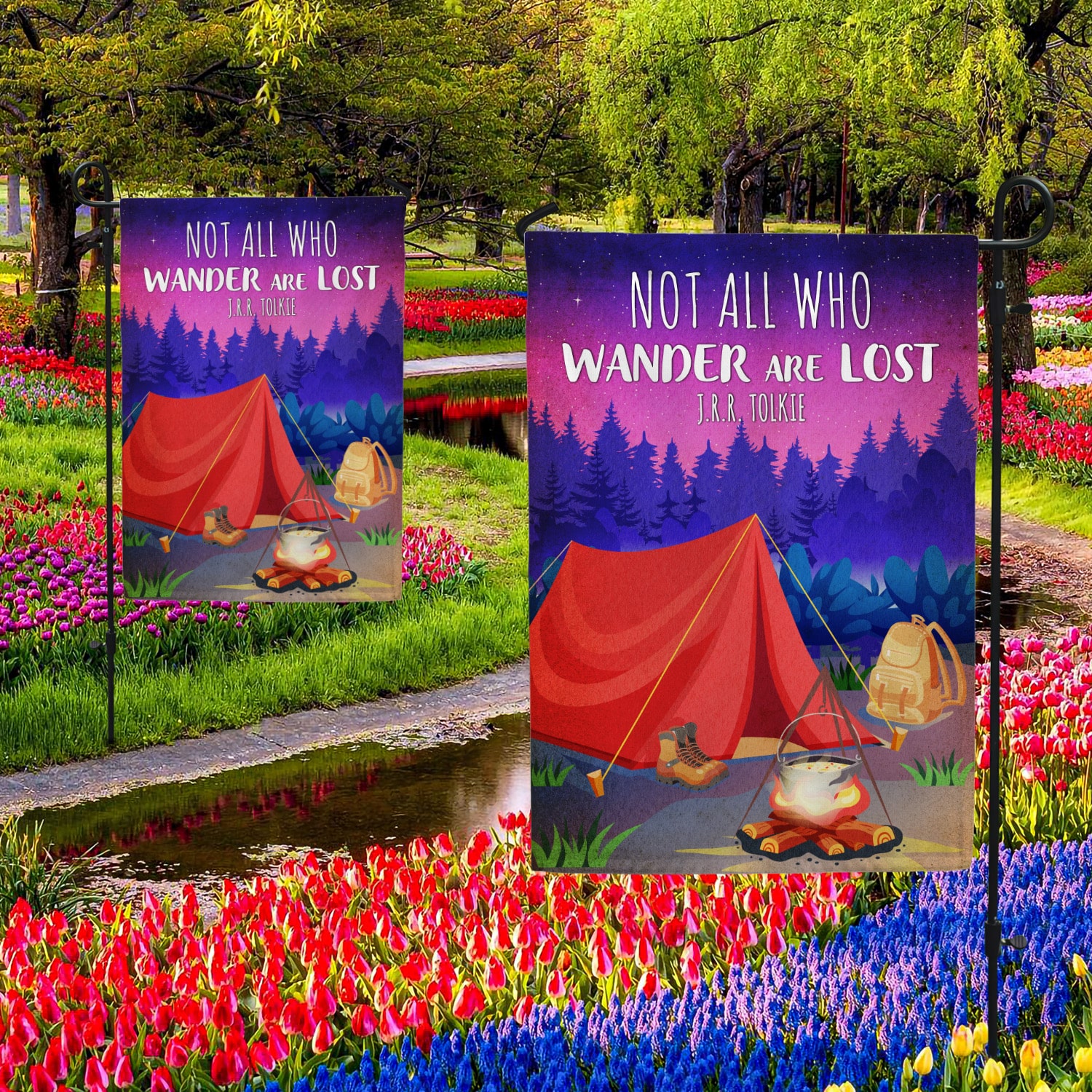 3KNG. Wander Lost 30x40 Garden Flag Mockup 2 Side-2