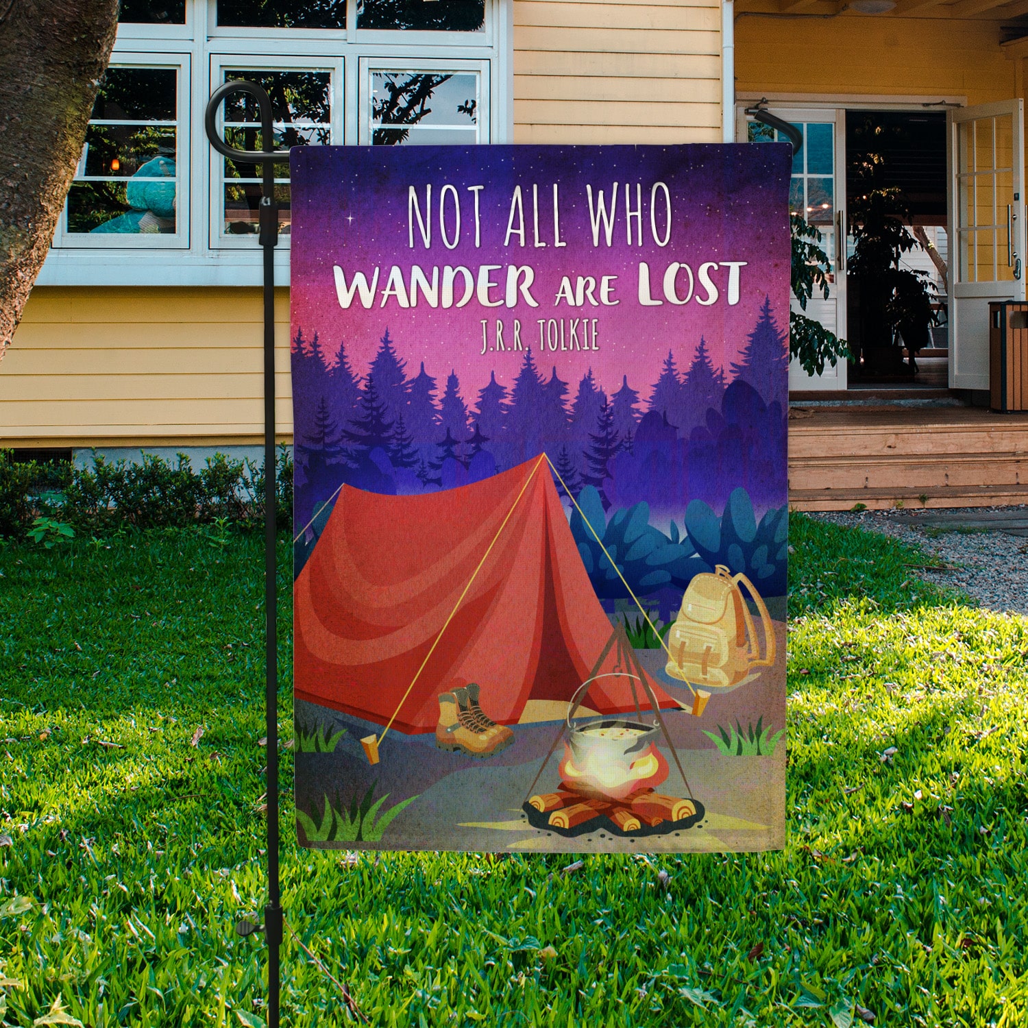 3KNG. Wander Lost 30x40 Garden Flag Mockup 3