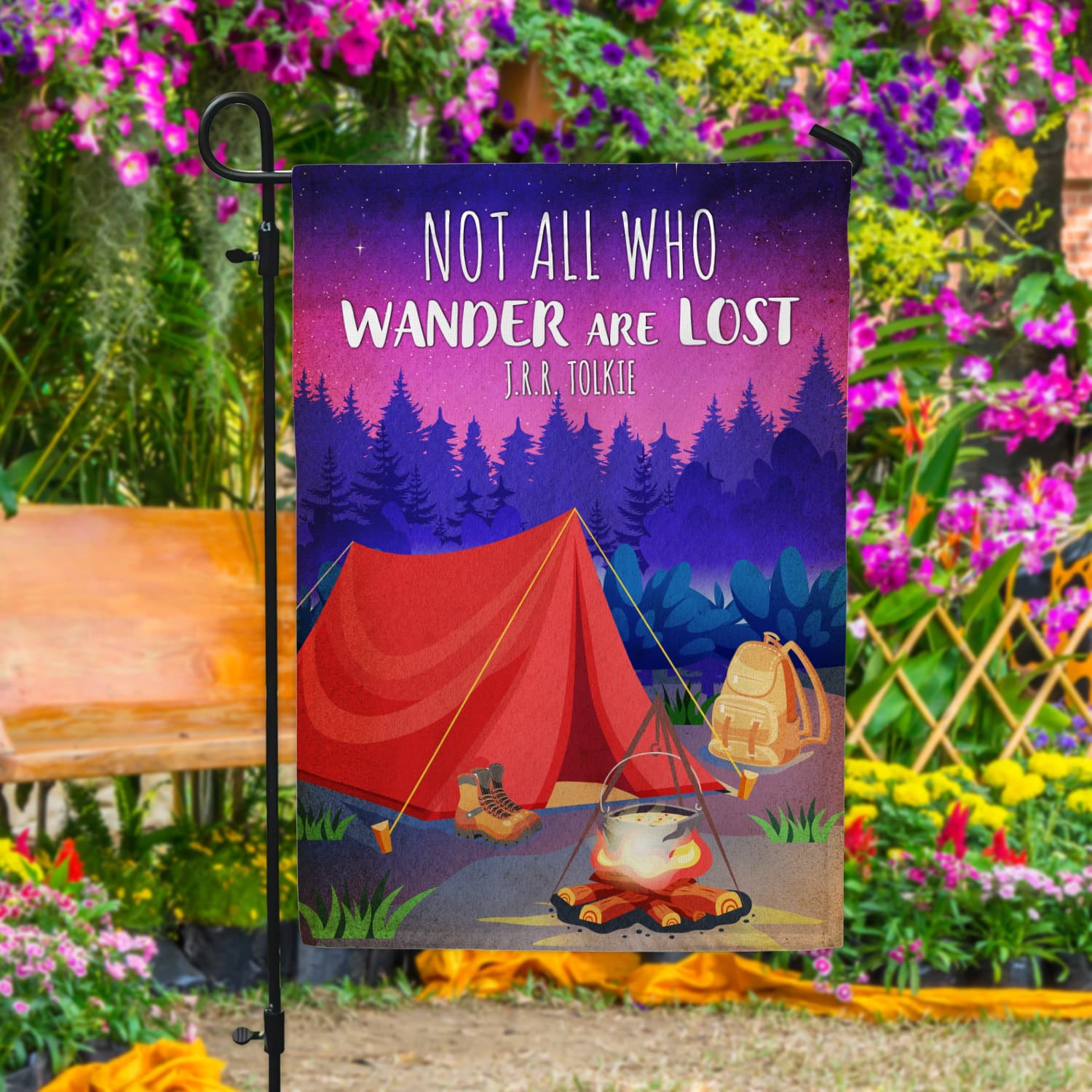 3KNG. Wander Lost 30x40 Garden Flag Mockup 4