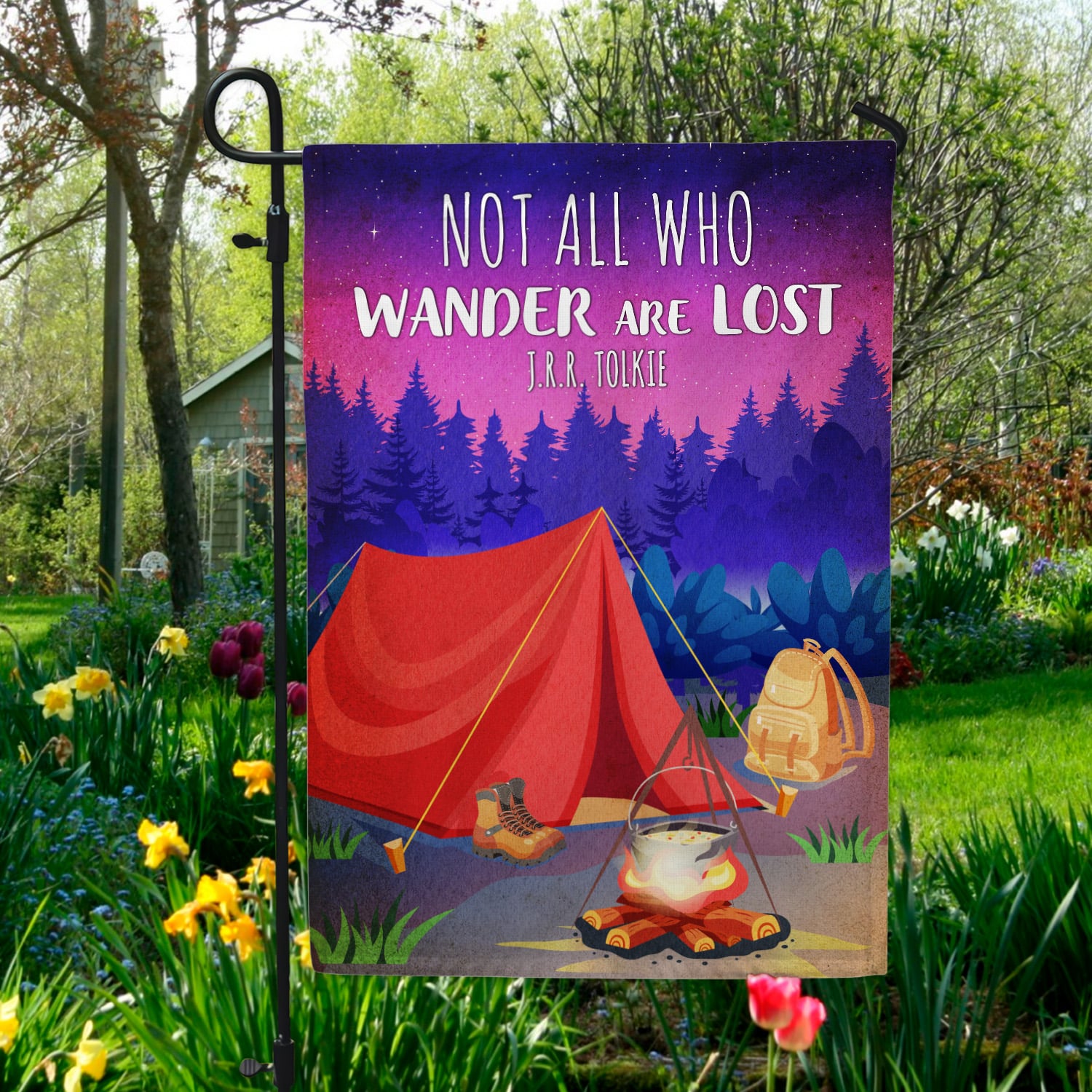 3KNG. Wander Lost 30x40 Garden Flag Mockup 5