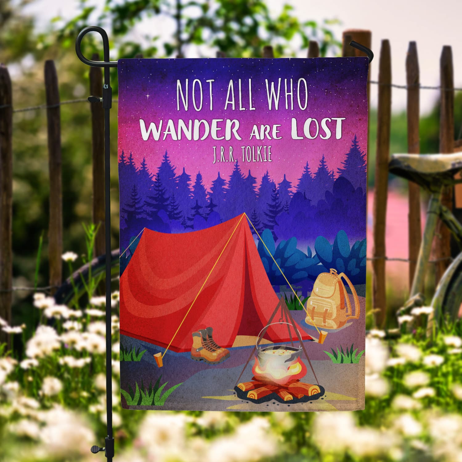 3KNG. Wander Lost 30x40 Garden Flag Mockup 6