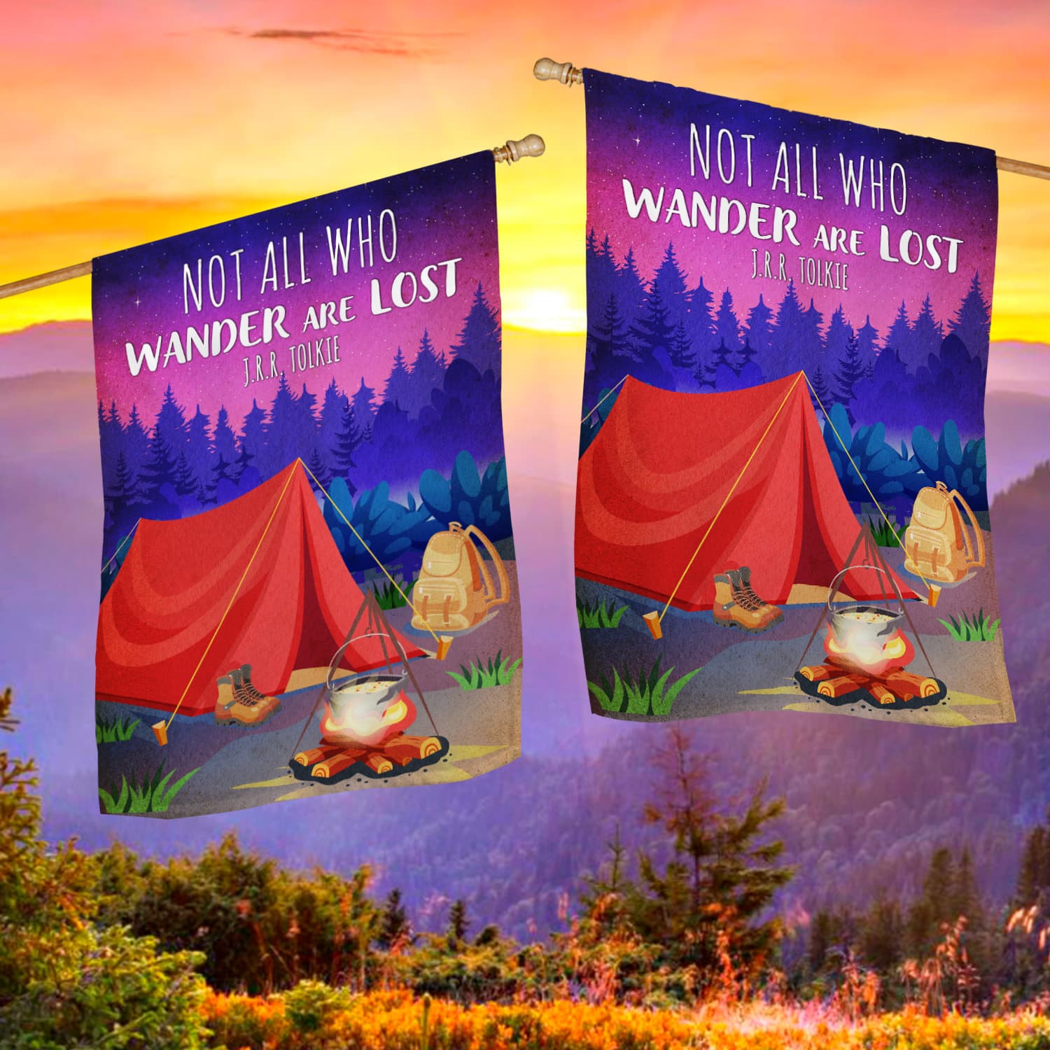 3KNG. Wander Lost 30x40 House Flag Mockup 2 Side