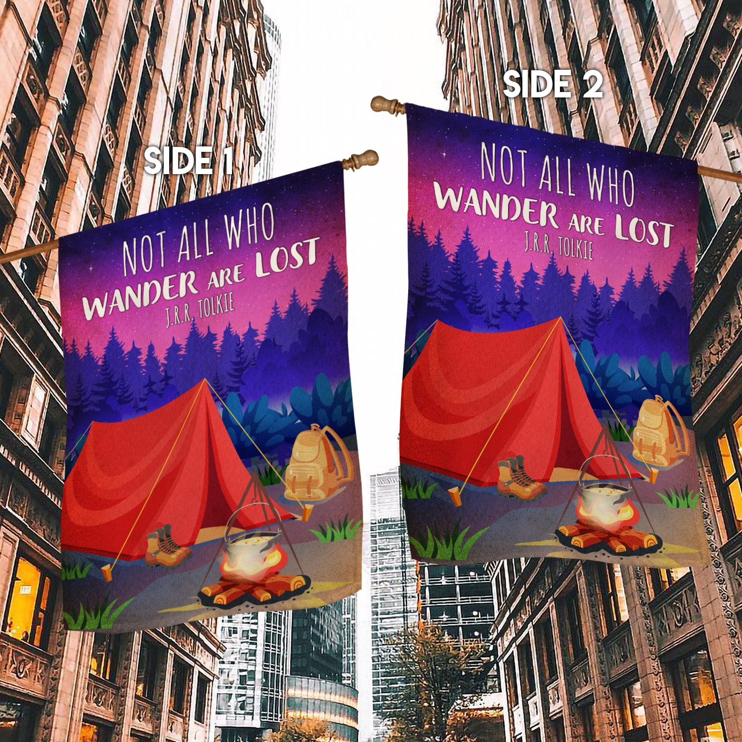 3KNG. Wander Lost 30x40 House Flag Mockup 2 Side-1