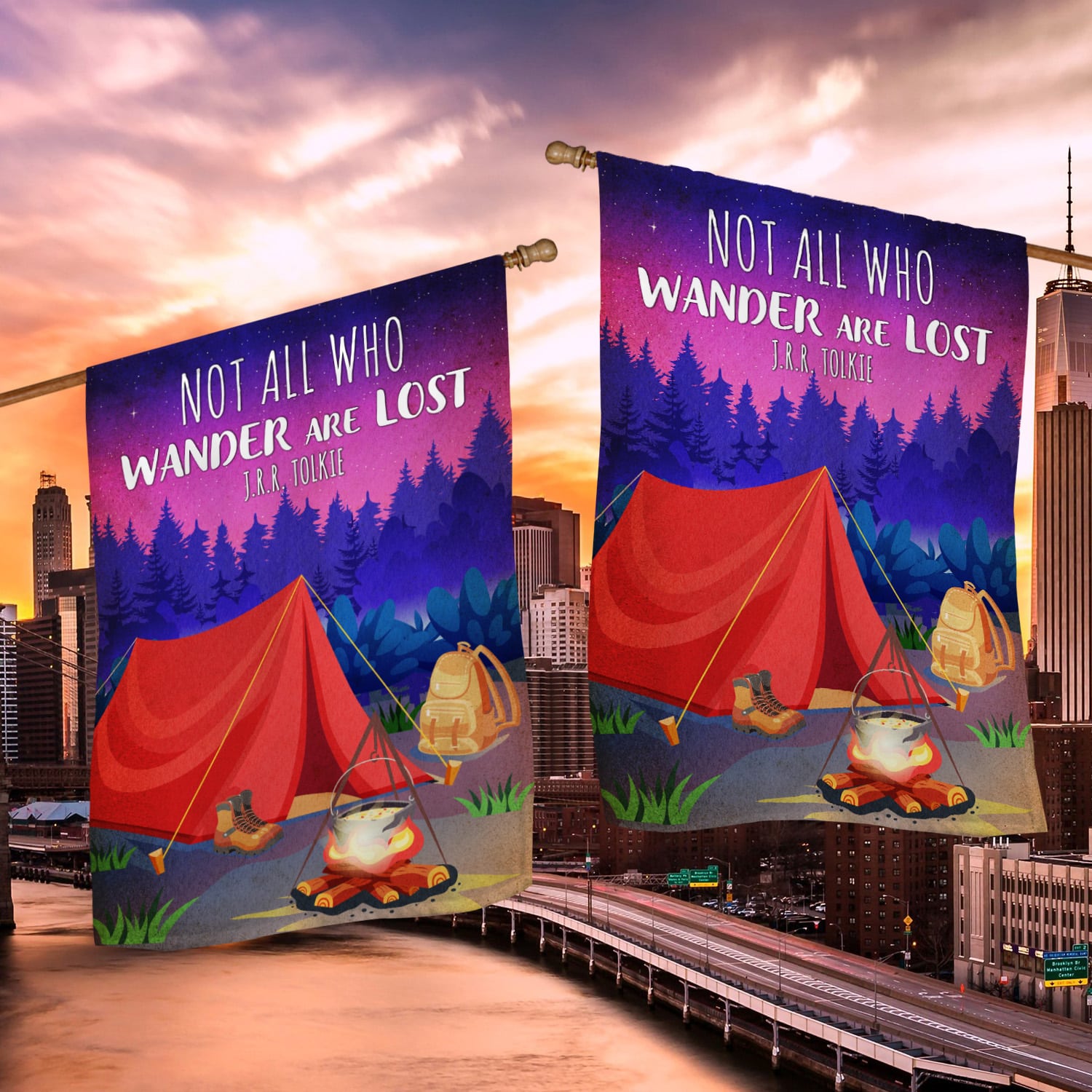 3KNG. Wander Lost 30x40 House Flag Mockup 2 Side-2