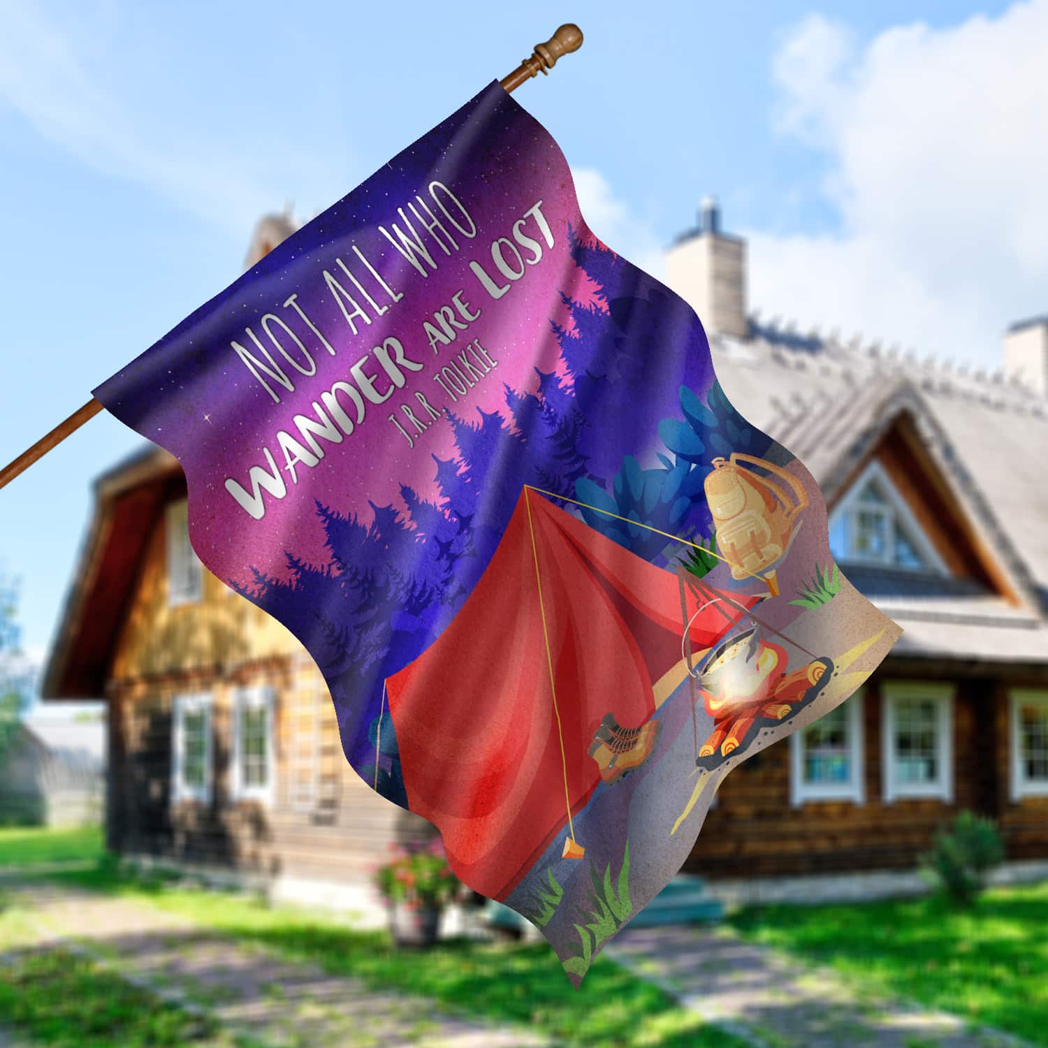 3KNG. Wander Lost 30x40 House Flag Mockup 5
