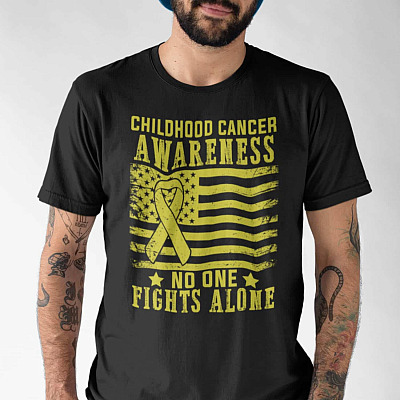 Alternative view of Support Childhood Cancer Awareness American T-Shirt -  V-Neck Tee