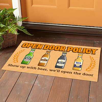 Alternative view of Open Door Policy Show Up with Beer We'll Open the Door Humorous Indoor Outdoor Decorative Doormat
