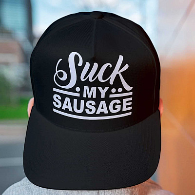 Alternative view of Suck My Sausage Funny Twill Cap - High-Profile Snapback Hat - Sarcasm Trucker Hat