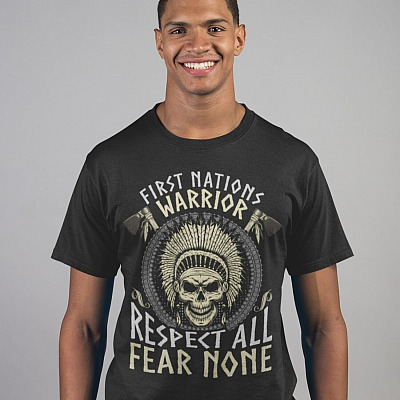 Alternative view of First Nations Warrior Respect All Fear None Native American T-Shirt