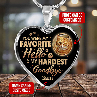 Alternative view of Personalized Photo You Were My Favorite Hello and My Hardest Goodbye Pet Memorial Heart Pendant Necklace - Bangle