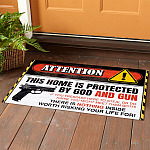3UT. Protected By Gun (5) Doormat mockup 1